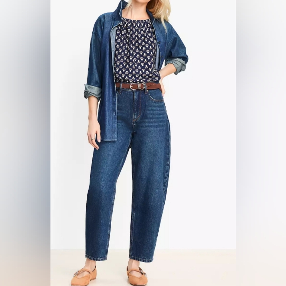 New Ann Taylor High Rise Barrel Jeans Authentic Dark Wash Size 8 Ankle